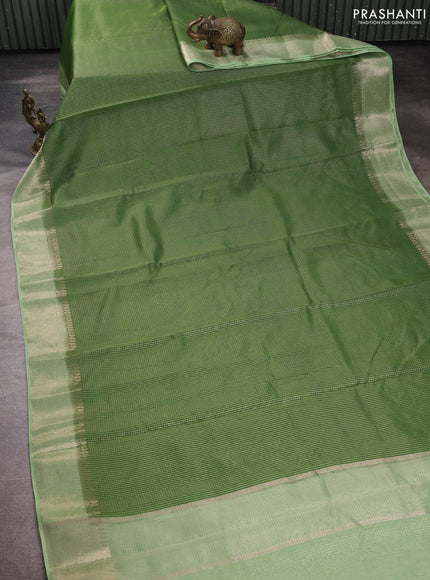 Banarasi silk cotton saree light green and pista green with allover small zari checked pattern and zari woven border