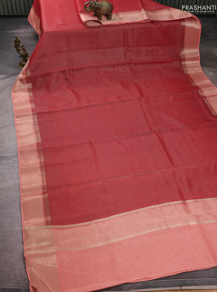 Banarasi silk cotton saree maroon and peach shade with allover small zari checked pattern and zari woven border