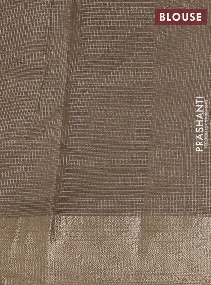 Banarasi silk cotton saree coffee brown and beige with allover small zari checked pattern and zari woven border