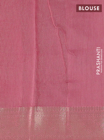 Banarasi silk cotton saree pink and peach pink with allover small zari checked pattern and zari woven border