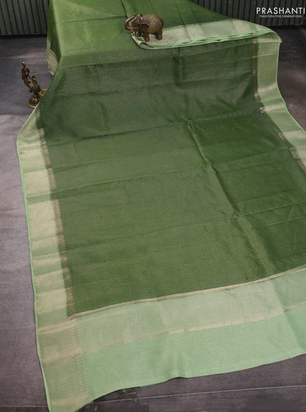 Banarasi silk cotton saree light green and pista green with allover small zari checked pattern and zari woven border