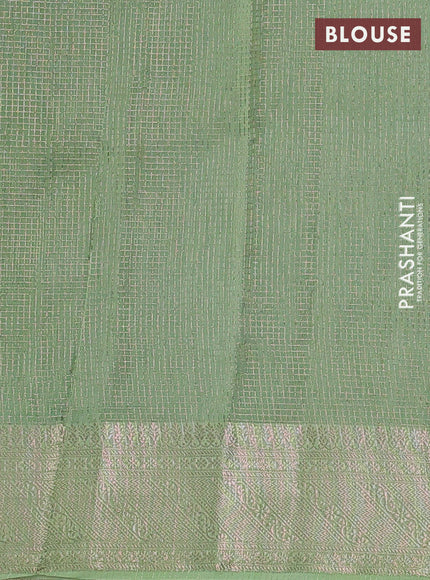 Banarasi silk cotton saree light green and pista green with allover small zari checked pattern and zari woven border