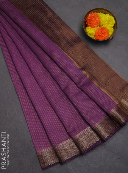 Banarasi silk cotton saree lavender and violet with allover small zari checked pattern and woven border