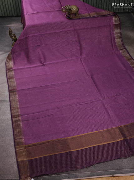 Banarasi silk cotton saree lavender and violet with allover small zari checked pattern and woven border