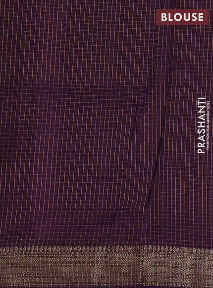 Banarasi silk cotton saree lavender and violet with allover small zari checked pattern and woven border