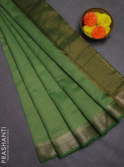 Banarasi silk cotton saree light green and green with allover small zari checked pattern and woven border
