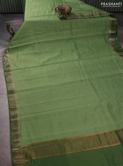 Banarasi silk cotton saree light green and green with allover small zari checked pattern and woven border