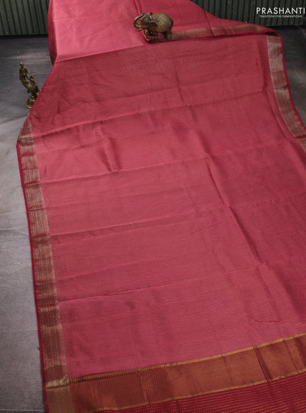 Banarasi silk cotton saree maroon and pink with allover small zari checked pattern and woven border