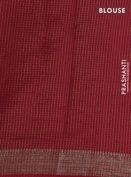 Banarasi silk cotton saree maroon and pink with allover small zari checked pattern and woven border