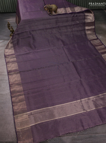 Banarasi silk cotton saree violet with allover small zari checked pattern and zari woven border