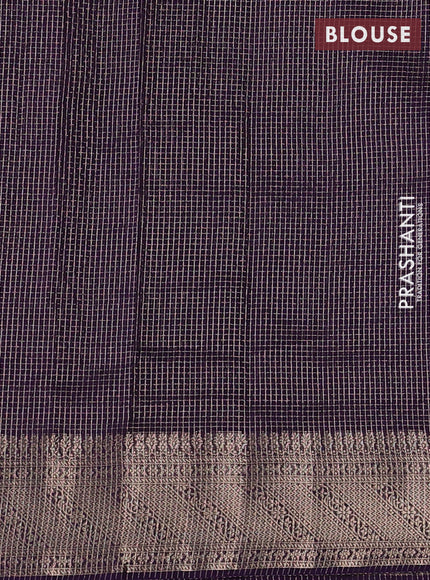 Banarasi silk cotton saree violet with allover small zari checked pattern and zari woven border