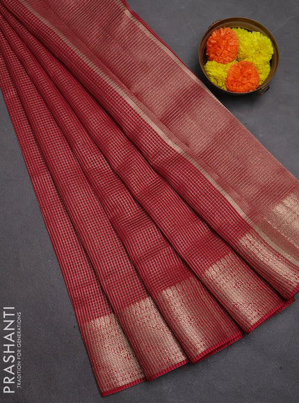Banarasi silk cotton saree pink with allover small zari checked pattern and zari woven border