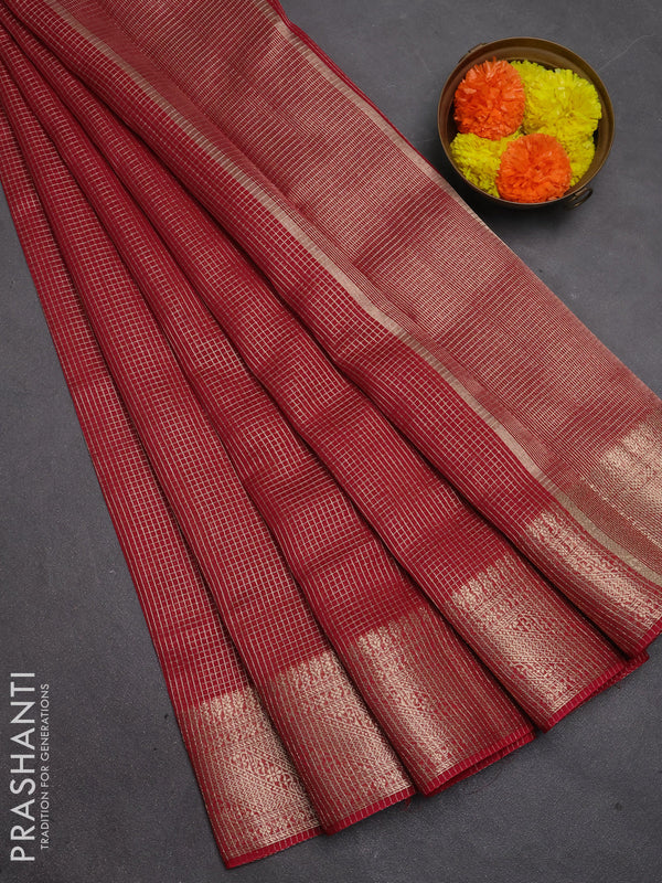 Banarasi silk cotton saree pink with allover small zari checked pattern and zari woven border