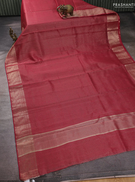 Banarasi silk cotton saree pink with allover small zari checked pattern and zari woven border