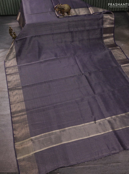 Banarasi silk cotton saree navy blue with allover small zari checked pattern and zari woven border