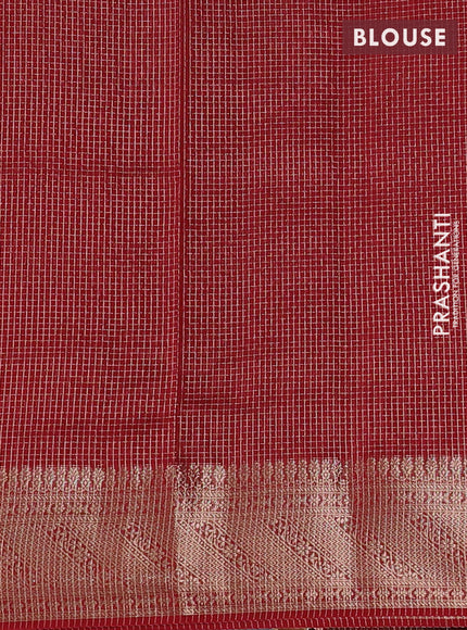 Banarasi silk cotton saree maroon with allover small zari checked pattern and zari woven border