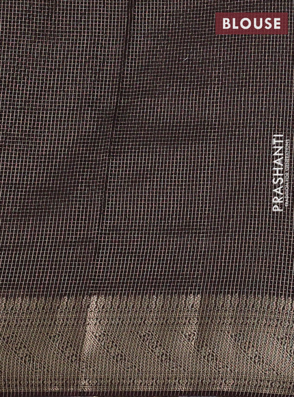 Banarasi silk cotton saree coffee brown with allover small zari checked pattern and zari woven border