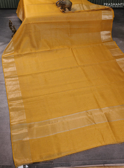 Banarasi silk cotton saree mustard yellow with allover small zari checked pattern and zari woven border
