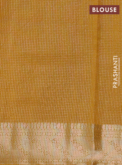 Banarasi silk cotton saree mustard yellow with allover small zari checked pattern and zari woven border