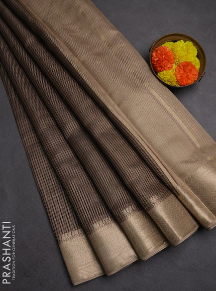 Banarasi silk cotton saree coffee brown and beige with allover small zari woven border and zari woven border