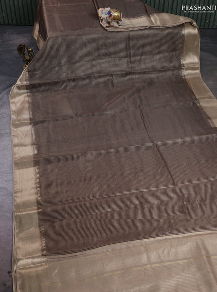 Banarasi silk cotton saree coffee brown and beige with allover small zari woven border and zari woven border