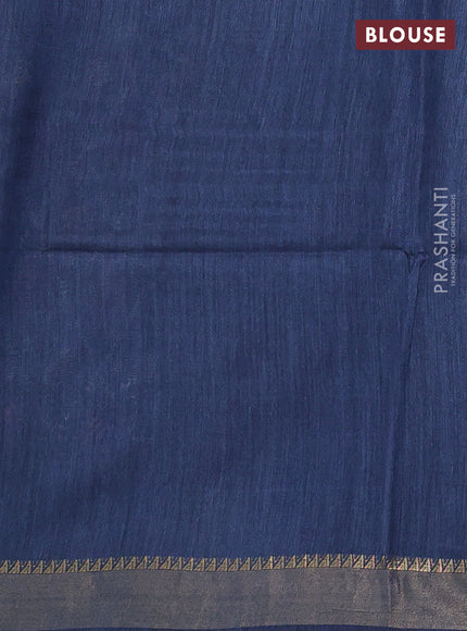 Munga tussar silk saree peacock blue with allover patola prints and zari woven border