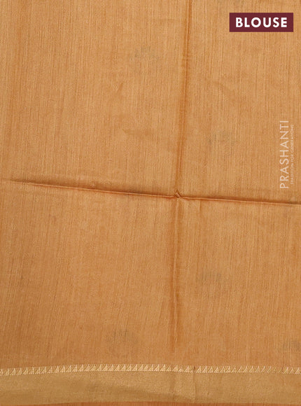 Munga tussar silk saree mustard yellow with allover prints and zari woven border