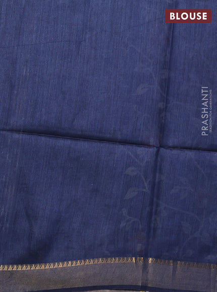 Munga tussar silk saree blue with allover prints and zari woven border