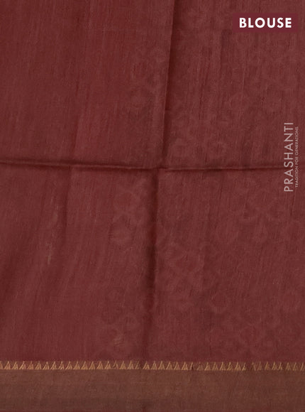 Munga tussar silk saree pastel maroon and grey with allover ajrakh prints and zari woven border