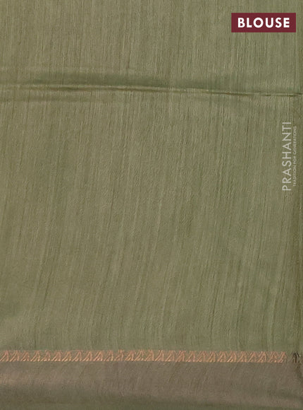 Munga tussar silk saree pastel green and grey with allover ajrakh prints and zari woven border