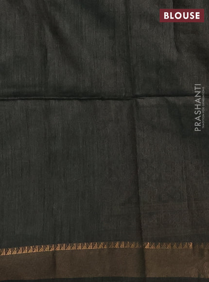 Munga tussar silk saree deep sap green with allover ajrakh prints and zari woven border