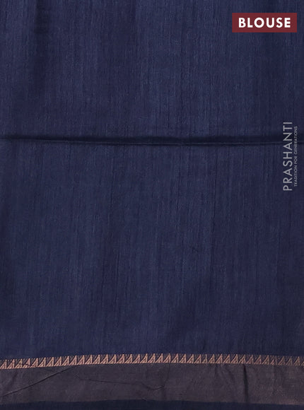 Munga tussar silk saree blue with allover ajrakh prints and zari woven border