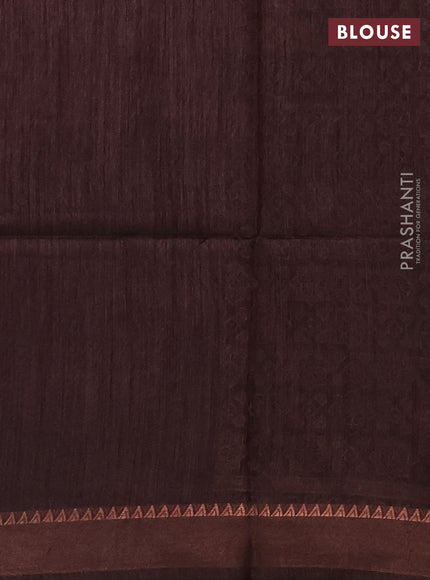 Munga tussar silk saree coffee brown with allover ajrakh prints and zari woven border