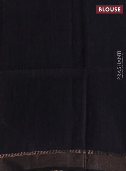 Munga tussar silk saree black with allover ajrakh prints and zari woven border