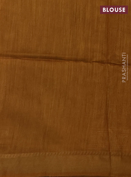 Munga tussar silk saree mustard yellow with allover ajrakh prints and zari woven border