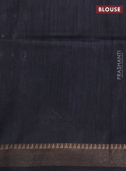 Munga tussar silk saree black with allover butta prints and ajrakh printed pallu