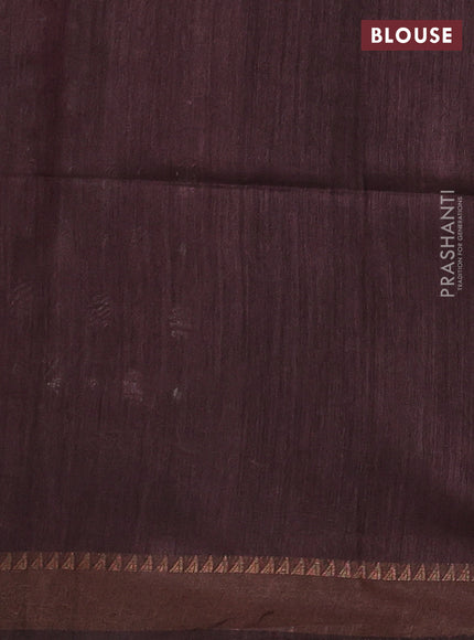 Munga tussar silk saree coffee brown with allover butta prints and ajrakh printed pallu