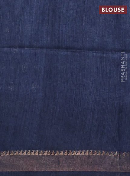 Munga tussar silk saree blue with allover butta prints and ajrakh printed pallu