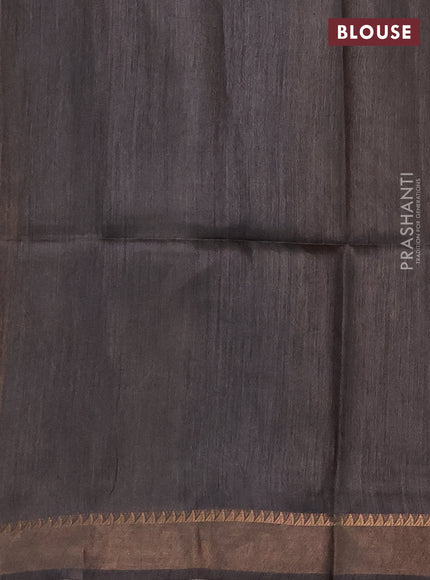 Munga tussar silk saree grey and mustard yellow with allover butta prints and zari woven border