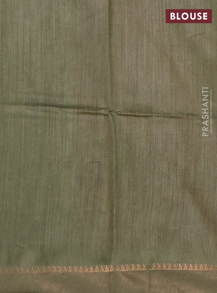 Munga tussar silk saree pastel green and dark peach with allover butta prints and zari woven border