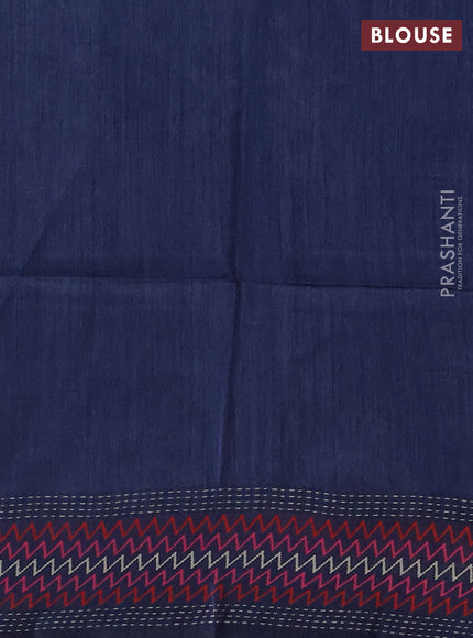 Munga tussar silk saree blue with allover ikat prints and kantha work border