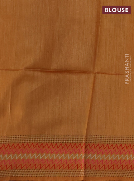 Munga tussar silk saree mustard yellow with allover ikat prints and kantha work border
