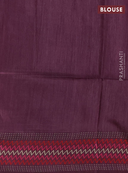 Munga tussar silk saree purple with allover ikat prints and kantha work border