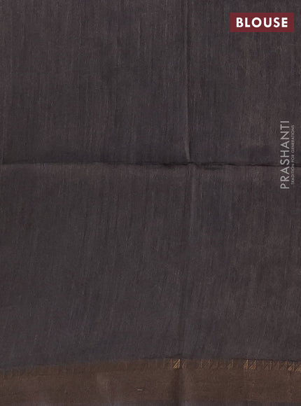 Munga tussar silk saree grey and coffee brown with allover ikat prints and zari woven border