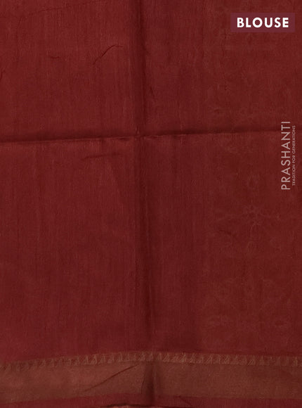 Munga tussar silk saree maroon and dark mustard with allover ikat prints and zari woven border