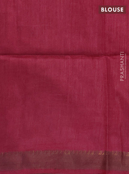 Munga tussar silk saree wine shade and navy blue with allover ikat prints and zari woven border