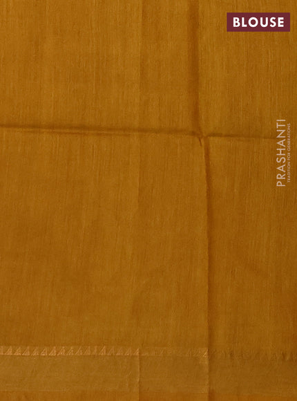 Munga tussar silk saree mustard yellow and deep sap green with allover ikat prints and zari woven border