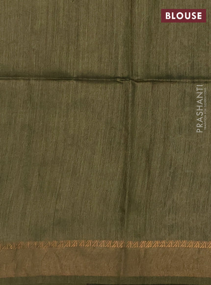 Munga tussar silk saree olive green and black with allover ikat prints and zari woven border