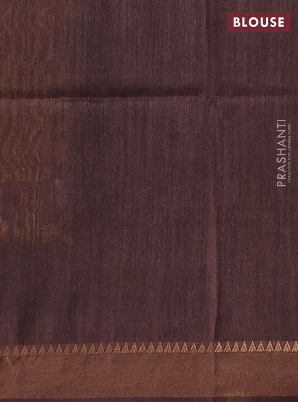 Munga tussar silk saree mustard yellow and coffee brown with allover pichwai prints and zari woven border