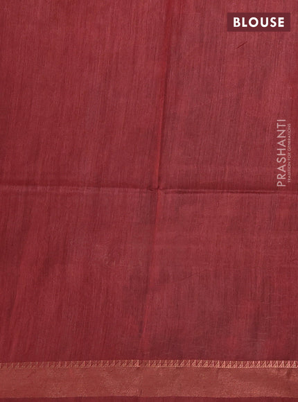 Munga tussar silk saree maroon and pastel green with allover pichwai prints and zari woven border